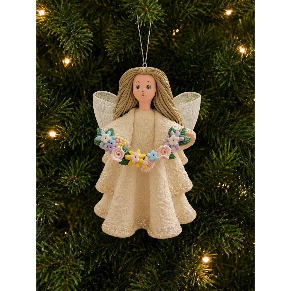 Avon Kneeded Angel Peace Ornament  A Graziano Handcrafted Polyresin Figurine